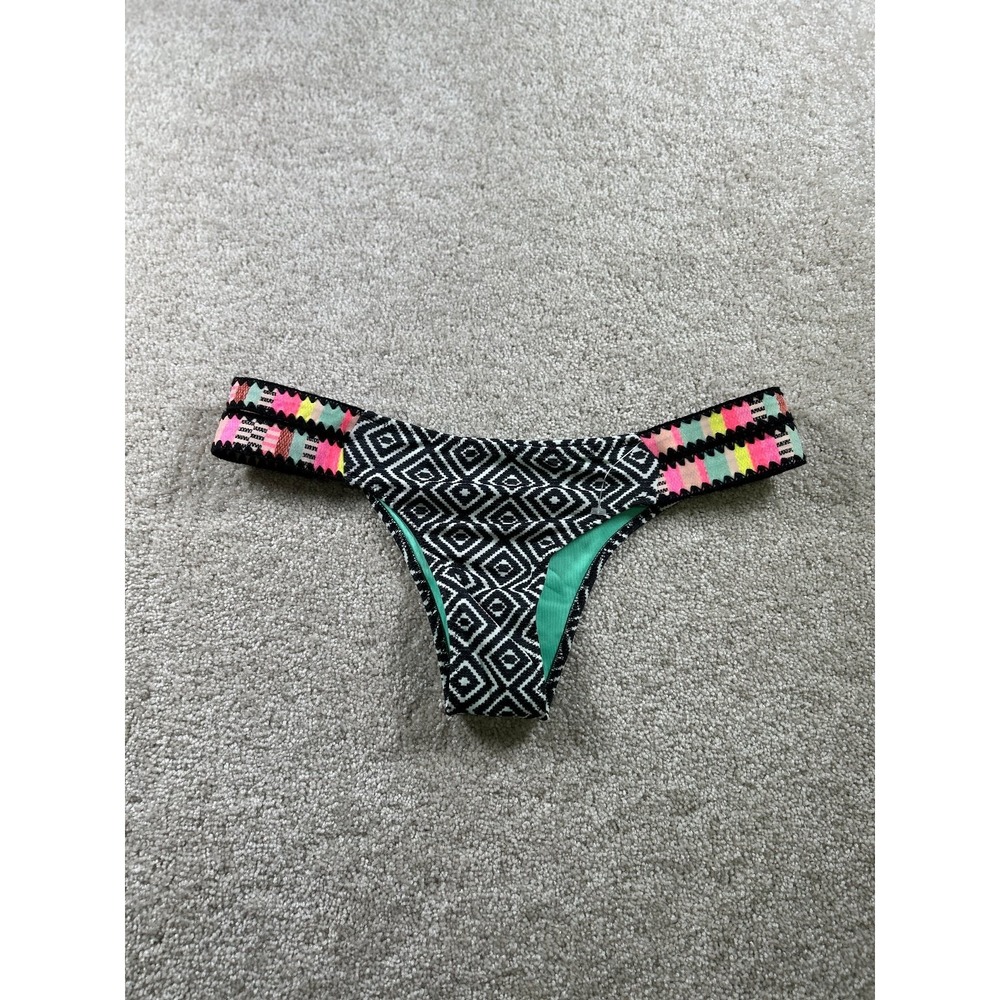 Shade & Shore Swimwear Women's Small Black Geo Bikini Bottom Nylon